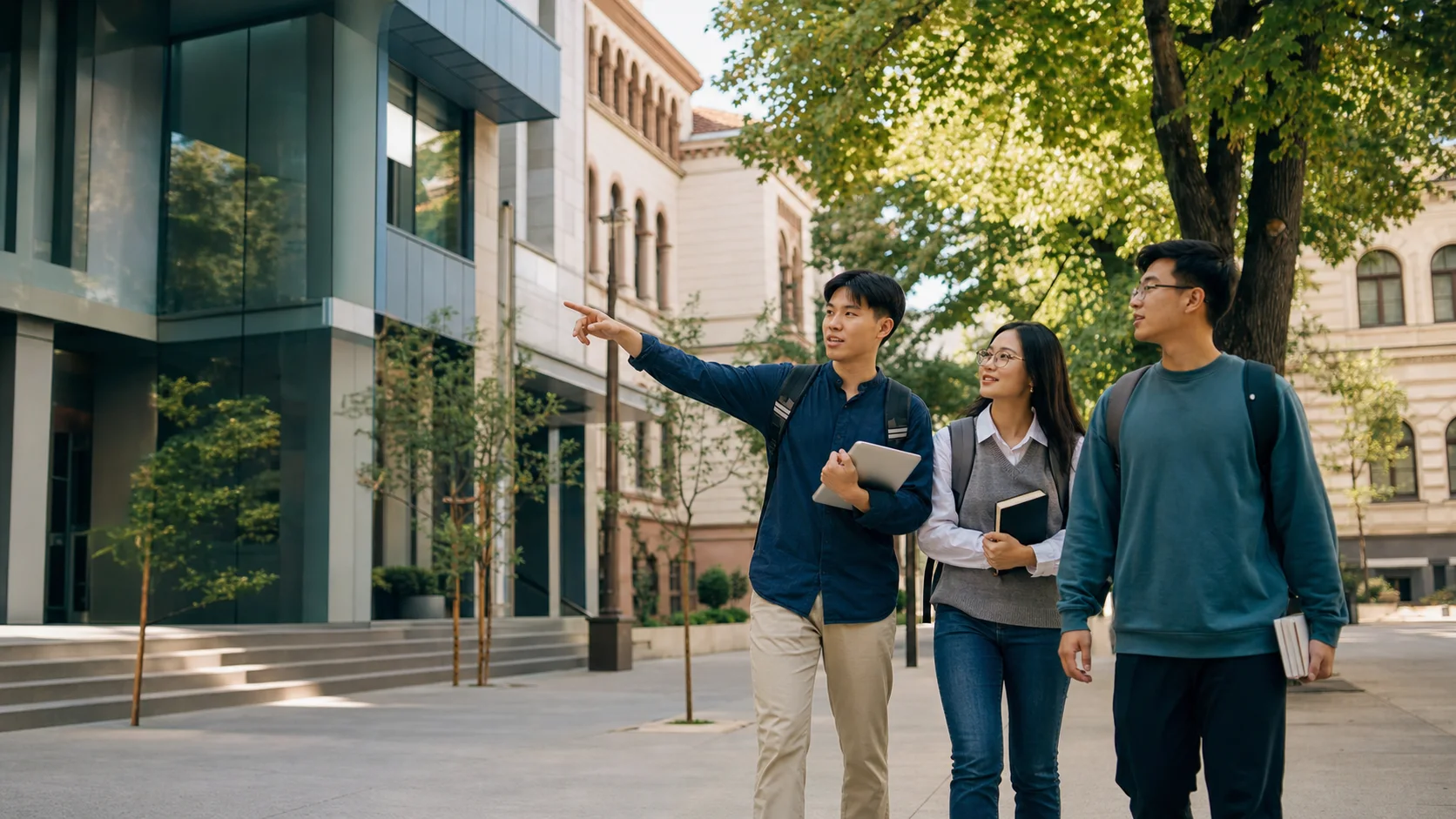 International students exploring a Romanian university campus